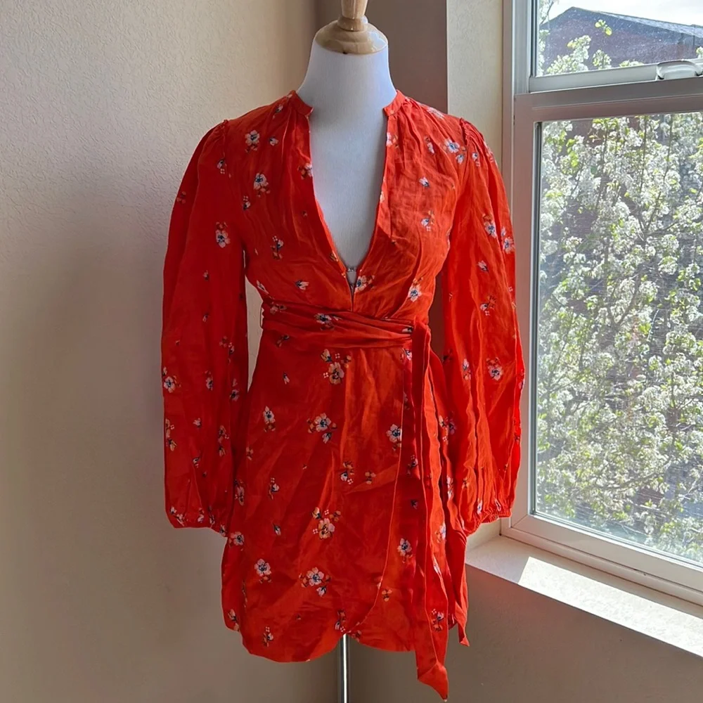 NWT Free People Linen Low-cut Wrap Dress - Picture 1 of 8